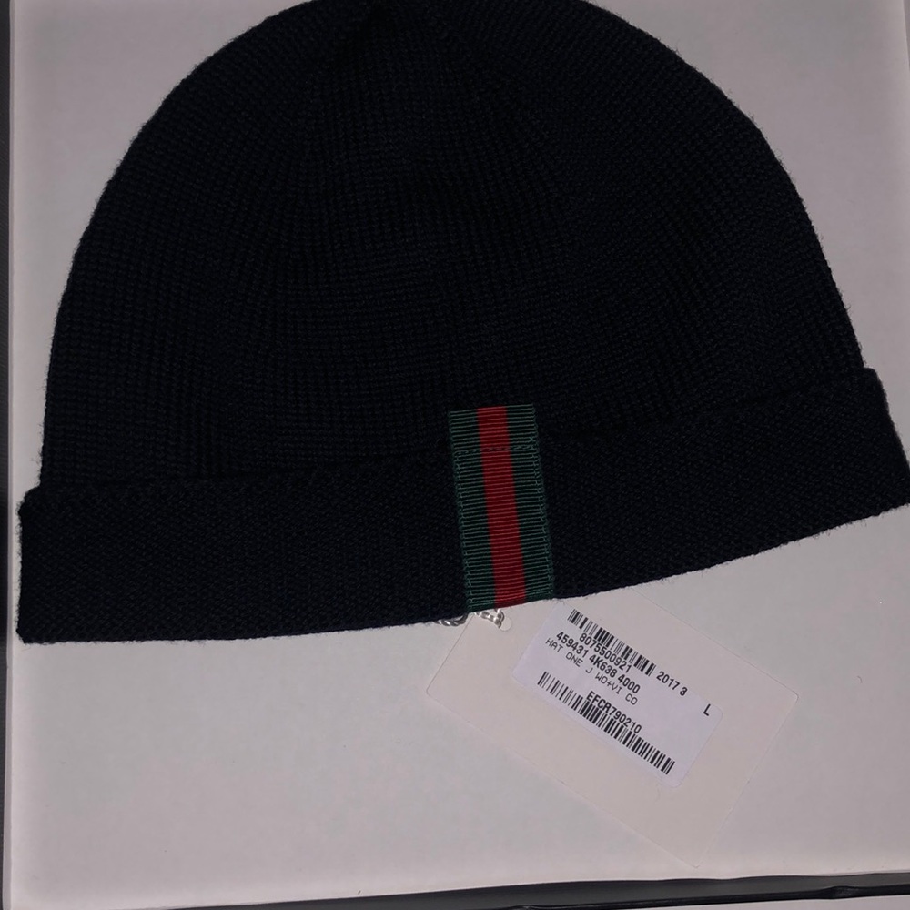 Gucci Wool Web Childrens Beanie Hat  Navy
